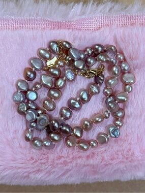 Purple Pink South Sea Pearl Necklace with Gold Accents